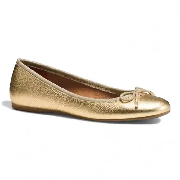 COACH LARA Q8259 METALLIC TUMBLED GOLD ROUND TOE HOLIDAY CLASSIC BALLERINA FLAT - Picture 1 of 13